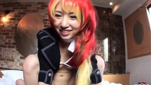 Attracting Japanese cosplayer fucked and creampied by aged man