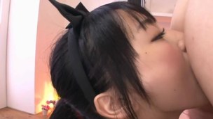 Japanese teen slurps approximately hawt cum with a strange blowjob