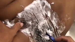 Slender dark teen with perky fugitive milk cans gets shaved and drilled